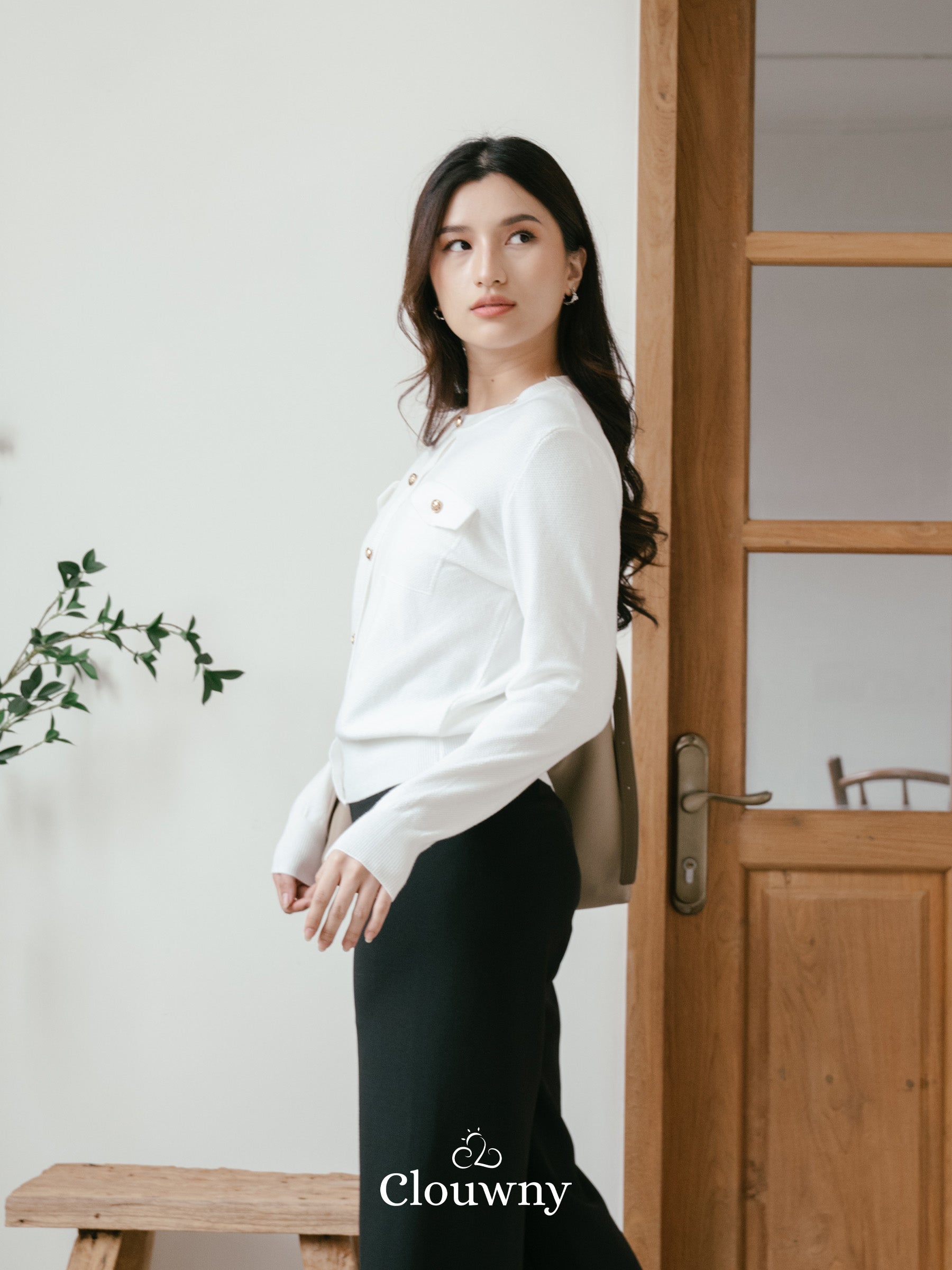 Pomp Button Top - White